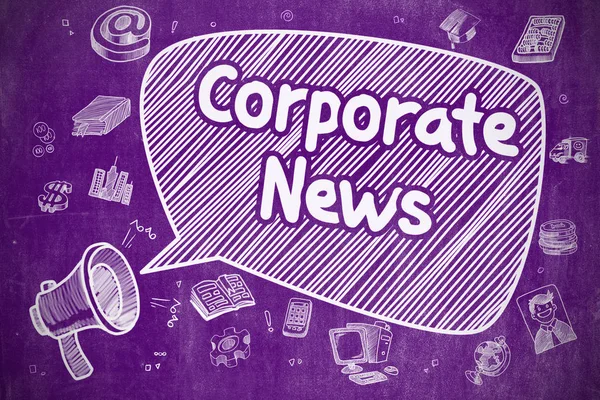 企业新闻-紫色黑板上的涂鸦插图. — 图库照片