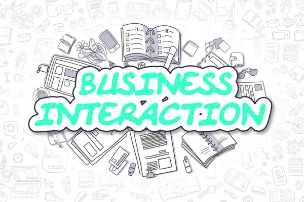 Business Interaction Doodle Green Word (em inglês). Conceito de negócio . — Fotografia de Stock