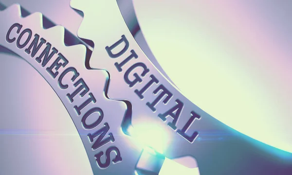Connessioni digitali - Messaggio sul meccanismo degli ingranaggi metallici. 3D — Foto Stock