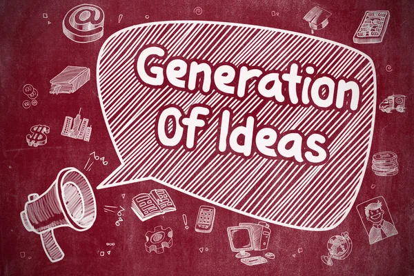 Generación de ideas - Ilustración de Doodle en pizarra roja . —  Fotos de Stock