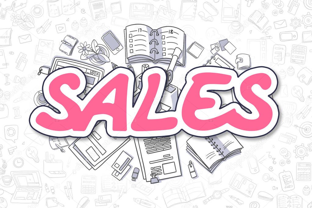 Sales - Doodle Magenta Inscription. Business Concept.