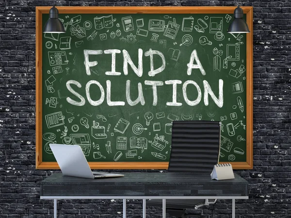 Znajdź rozwiązanie - ręcznie rysowane na zielonej tablicy. 3D — Zdjęcie stockowe