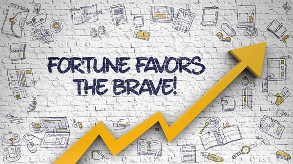 Fortune Favors The Brave Drawn on White Wall (en inglés). 3d . — Foto de Stock