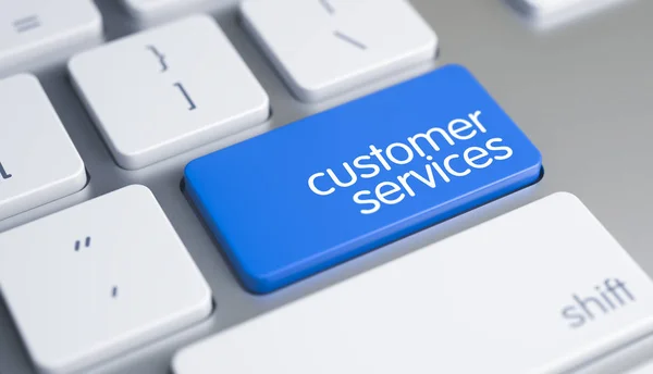 Customer Services - bijschrift op blauwe toetsenbord toetsen. 3D. — Stockfoto