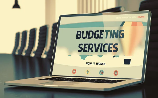 Laptop scherm met budgettering Services-Concept. 3D. — Stockfoto