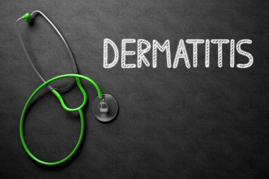 Kara tahta üzerinde Dermatit kavramı. 3D çizim.