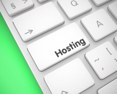 Hosting - mesaj beyaz klavye anahtar. 3D.