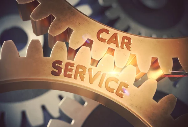Car Service Concept. Złote koła zębate. ilustracja 3D. — Zdjęcie stockowe
