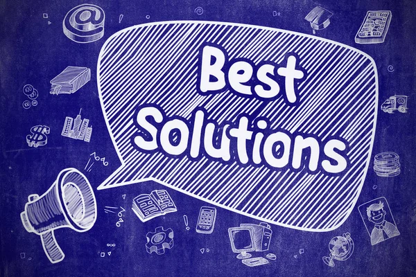 Las mejores soluciones - Ilustración de dibujos animados en pizarra azul . — Foto de Stock