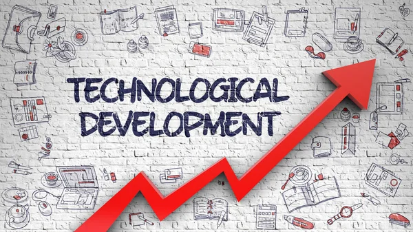 Technological Development Drawn on White Brickwall. 3d. — Stock Photo, Image