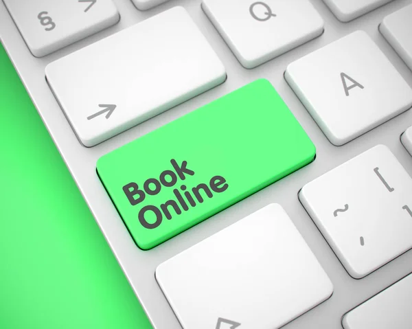 Boka Online - inskriften på knappen grön tangentbord. 3D. — Stockfoto