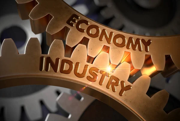 Economia Indústria em engrenagens Golden Cog. Ilustração 3D . — Fotografia de Stock