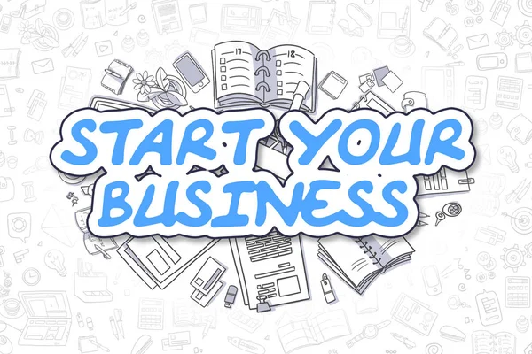 Začít podnikat - kreslené modrý Text. Obchodní koncept. — Stock fotografie