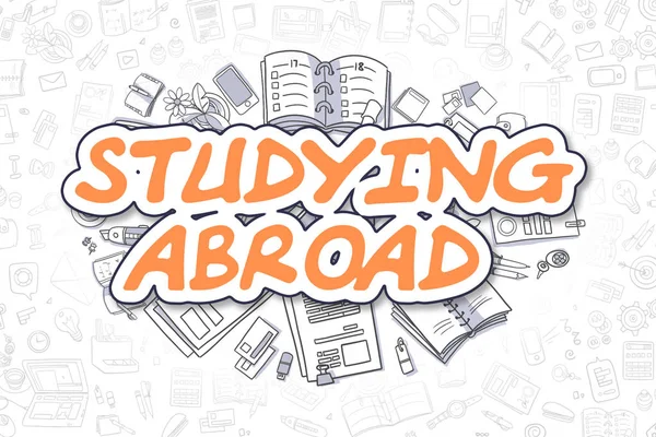 Studying Abroad - Doodle Orange Text. Business Concept. — Stock Photo, Image