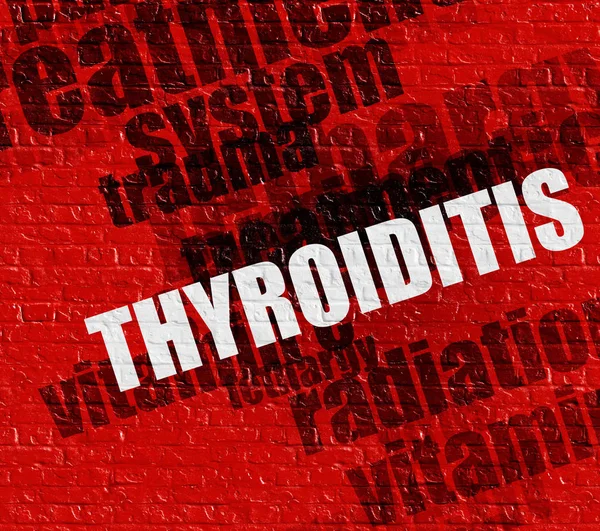 Современная концепция здравоохранения: тиреоидит на красном кирпичном стенде  . — стоковое фото