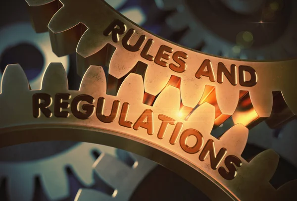 Regels en voorschriften op gouden Gears. 3D illustratie. — Stockfoto