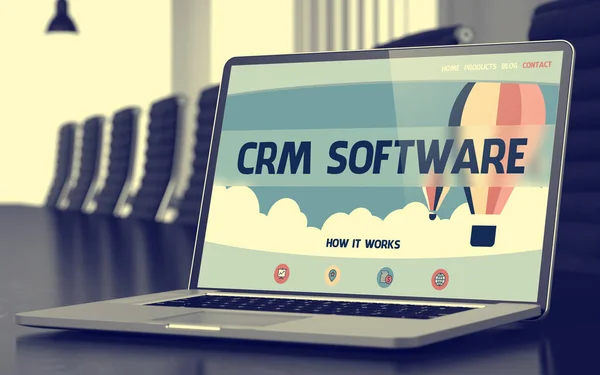 CRM-Software - op Laptop scherm. Close-up. 3D. — Stockfoto