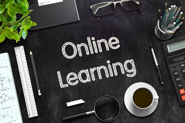 Online Learning Concept on Black Chalkboard. 3D Rendering. — Stock Photo, Image