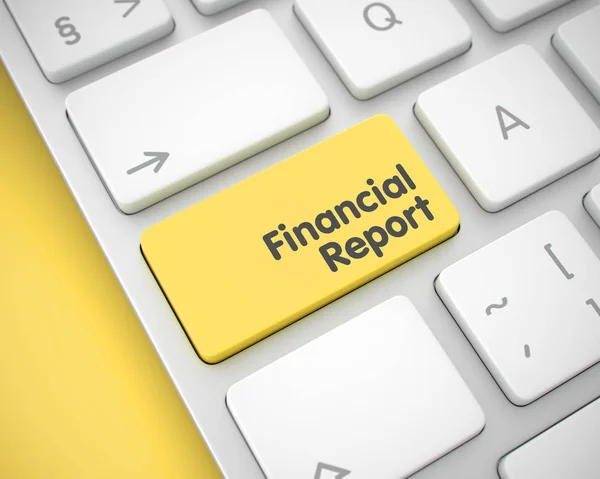 Financieel verslag - bericht op de gele toetsenbord toetsen. 3D. — Stockfoto