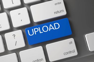 Mavi Upload düğme üstünde klavye. 3D.