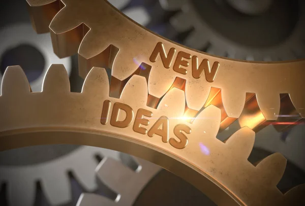 Concepto de nuevas ideas. Golden Cogwheels. Ilustración 3D . —  Fotos de Stock