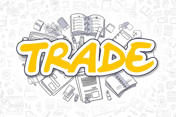 Comercio - Inscripción amarilla de dibujos animados. Concepto de negocio . —  Fotos de Stock