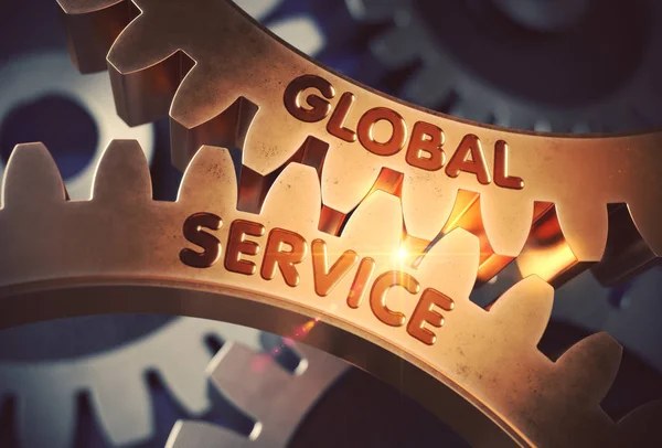 Golden Gears with Global Service Concept. 3D Illustration. — Stock Photo, Image