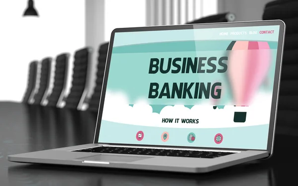 Pagina di destinazione del laptop con Business Banking Concept. 3d . — Foto Stock