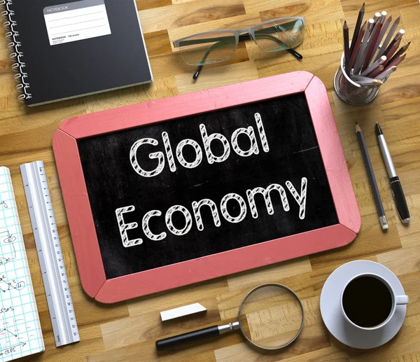Kleine schoolbord met mondiale economie. 3D. — Stockfoto
