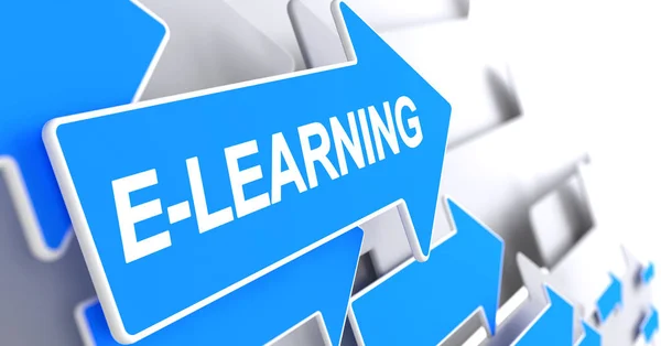 E-Learning - Label op de blauwe pijl. 3D. — Stockfoto