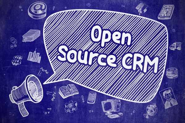 Open Source CRM - Illustrazione Doodle su lavagna blu . — Foto Stock