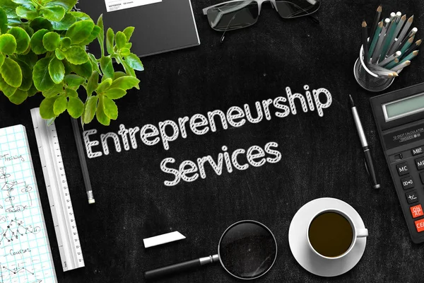 Unternehmerische Dienstleistungen auf schwarzer Tafel. 3D-Darstellung. — Stockfoto