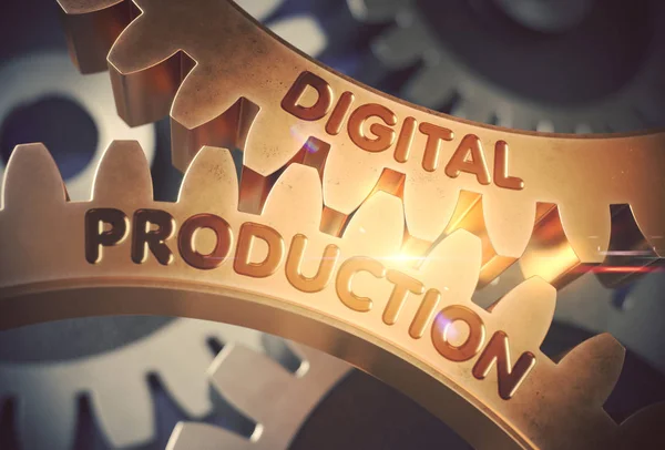 Digital produktion på gyllene Gears. 3D illustration. — Stockfoto