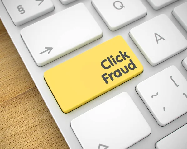 Click Fraud - wiadomość na żółty klawisz. 3D. — Zdjęcie stockowe