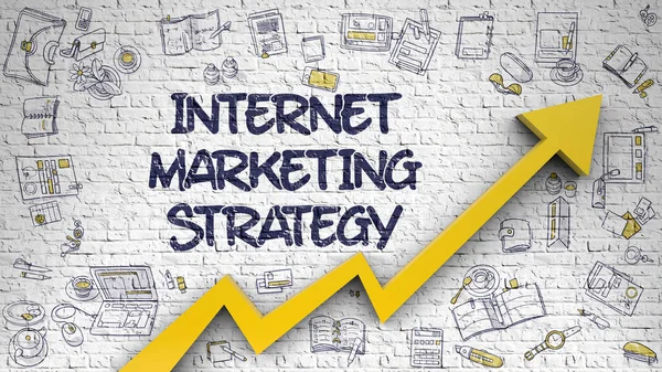 Internet Marketing strategii rysowane na biały mur. 3D. — Zdjęcie stockowe