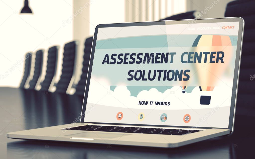 Assessment Center Solutions on Laptop in Conference Room. 3D.