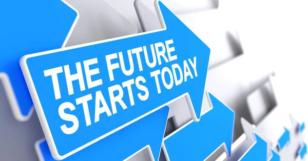 The Future Starts Today - Label on Blue Arrow. 3D. — Stock Photo, Image