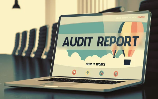 Audit Report on Laptop in Conference Room. 3d. — Stock Photo, Image