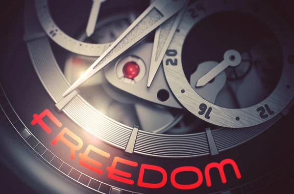 Freedom on Automatic Men Watch Mechanism. 3D. — Stock Photo, Image