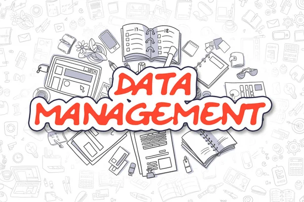 Data Management - Doodle Red Inscription (en inglés). Concepto de negocio . —  Fotos de Stock