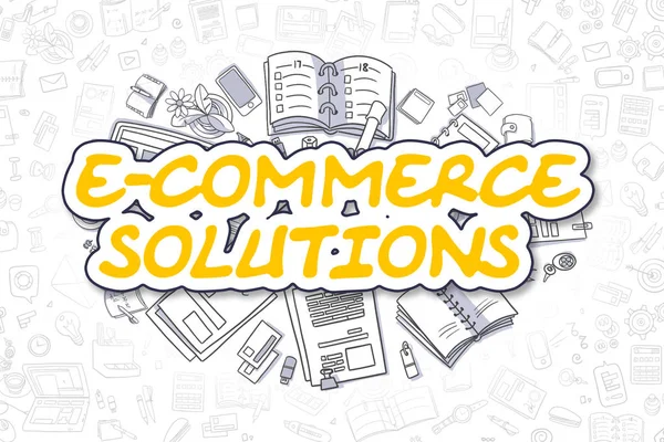 E-Commerce Solutions - Doodle Yellow Word. Business Concept.