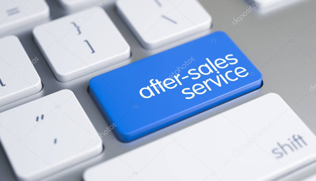 After-Sales Service - Text on Blue Keyboard Button. 3D.
