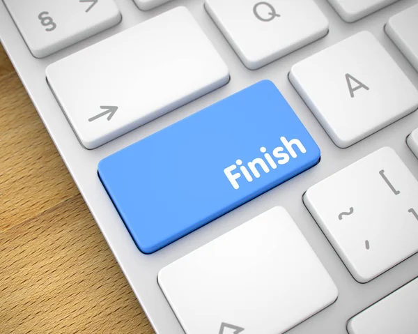 Finish - Text auf blauer Tastatur. 3d. — Stockfoto