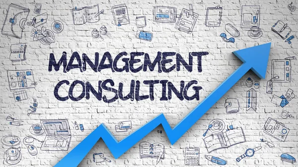 Management Consulting ritade på tegelvägg. 3D. — Stockfoto