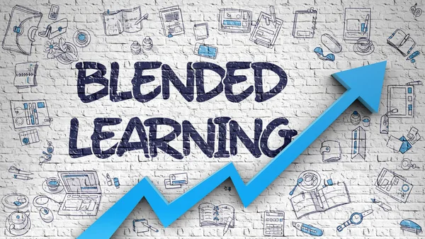 Blended Learning Drawn on White Brick Wall. 3d