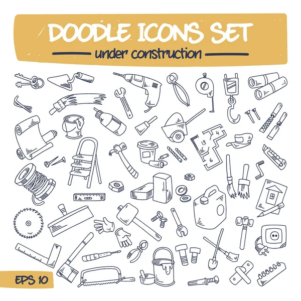 Doodle ikoner Set - Under konstruktion. — Stock vektor