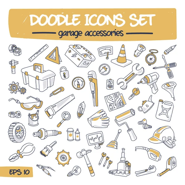 Conjunto de ícones de doodle - Acessórios de garagem . —  Vetores de Stock