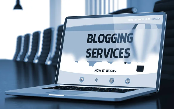 Page d'atterrissage de l'ordinateur portable avec Blogging Services Concept. 3d . — Photo