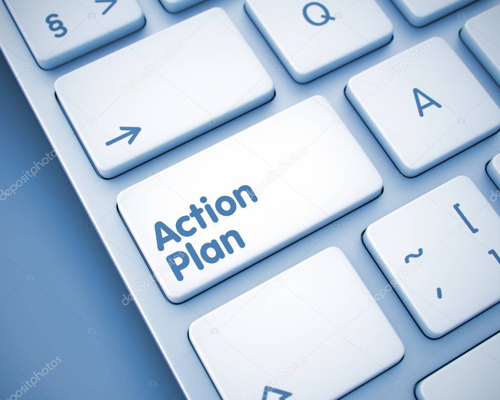 Action Plan - Inscription on  Keyboard Keypad. 3D.