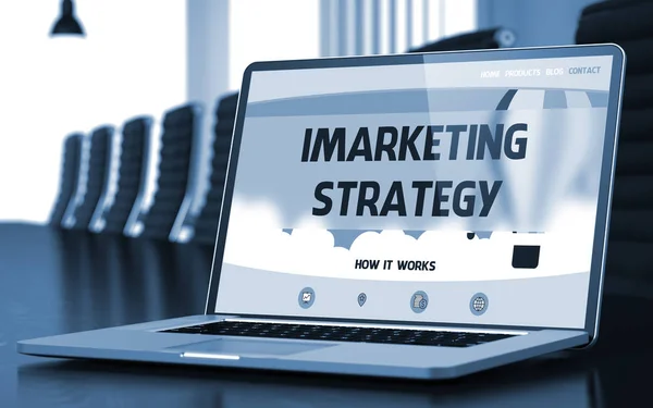 Pantalla para ordenador portátil con concepto de estrategia de Imarketing. 3d . — Foto de Stock